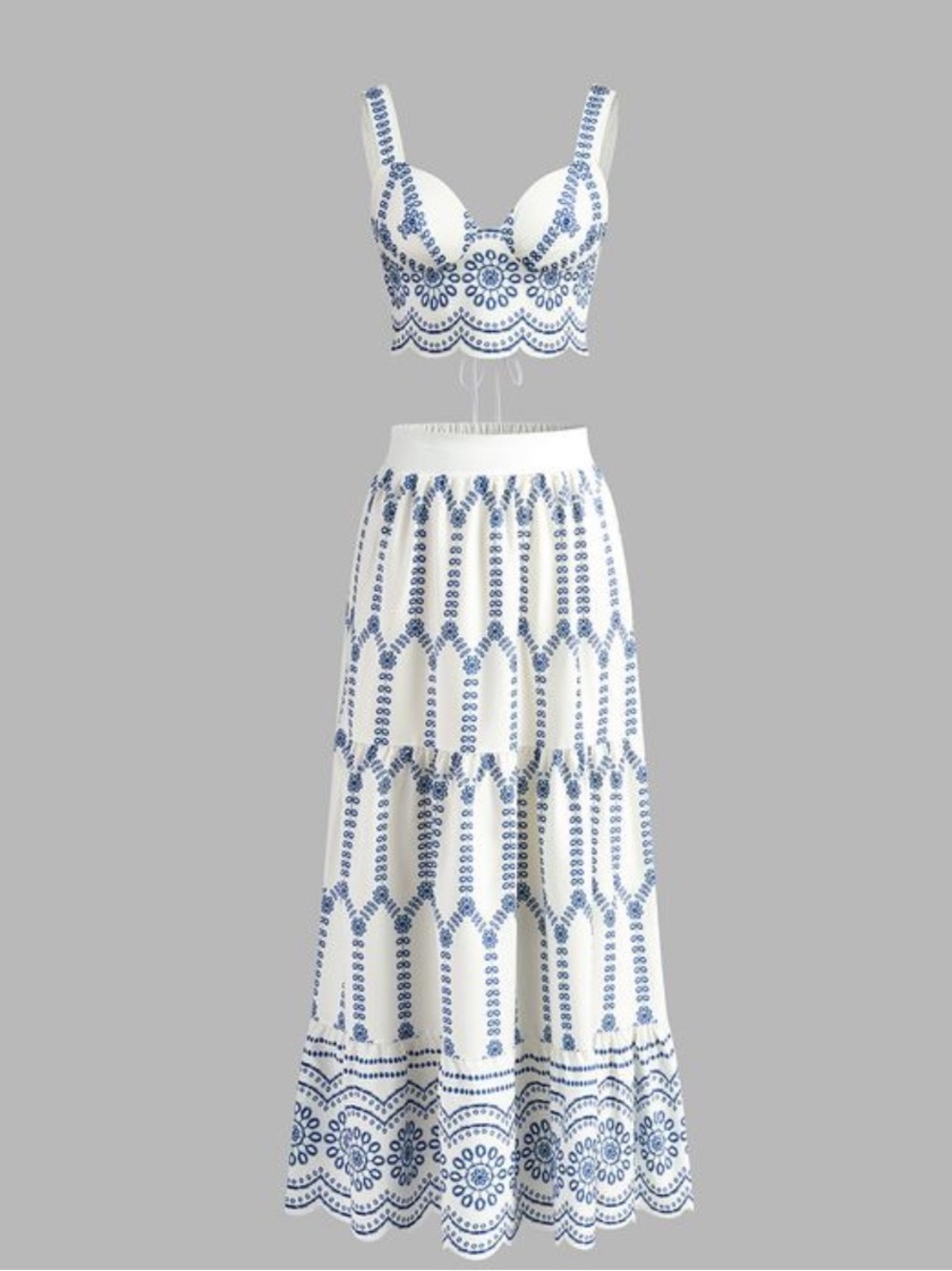 Commense printed sleeveless tie back skirt set